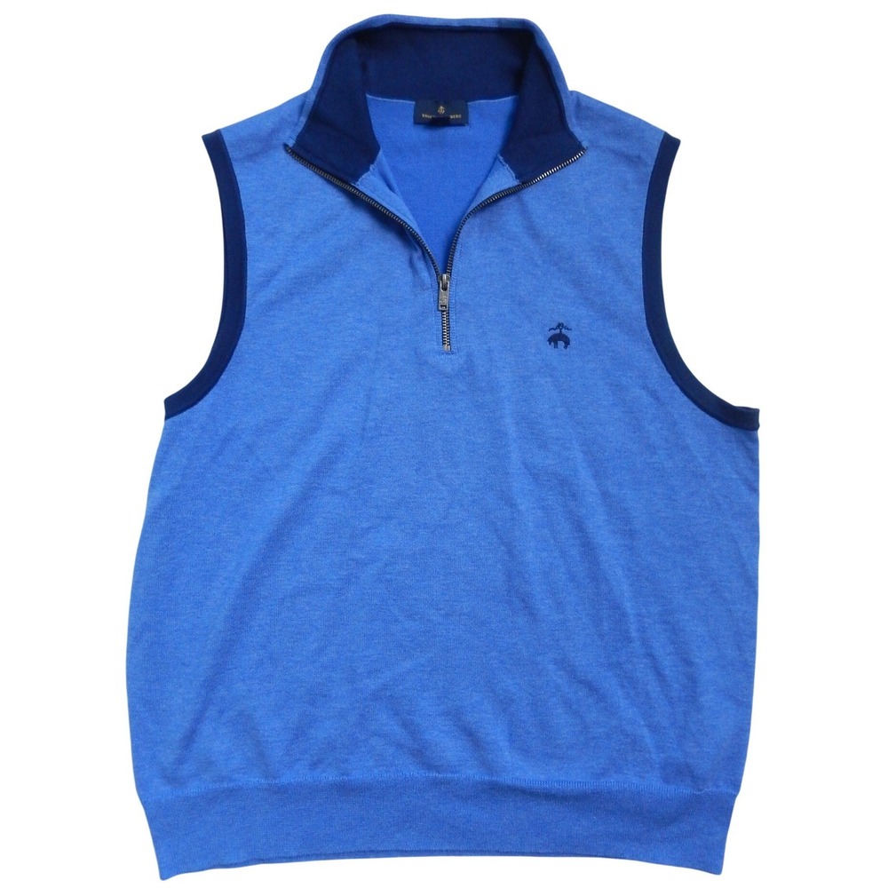 Brooks Brothers Mens Blue Quarter Zip Sweater Vest Golden Fleece Logo Medium